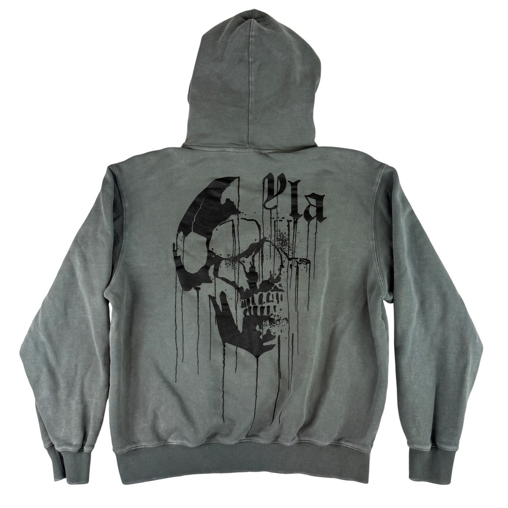 YoungLA Hoodie Mens Large Grey Drippy Skull Graphic Washed Cotton 551 YLA2693